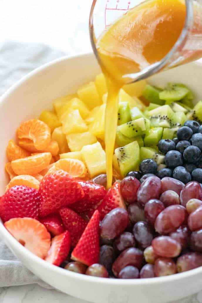 Rainbow fruit salad and honeyed yoghurt