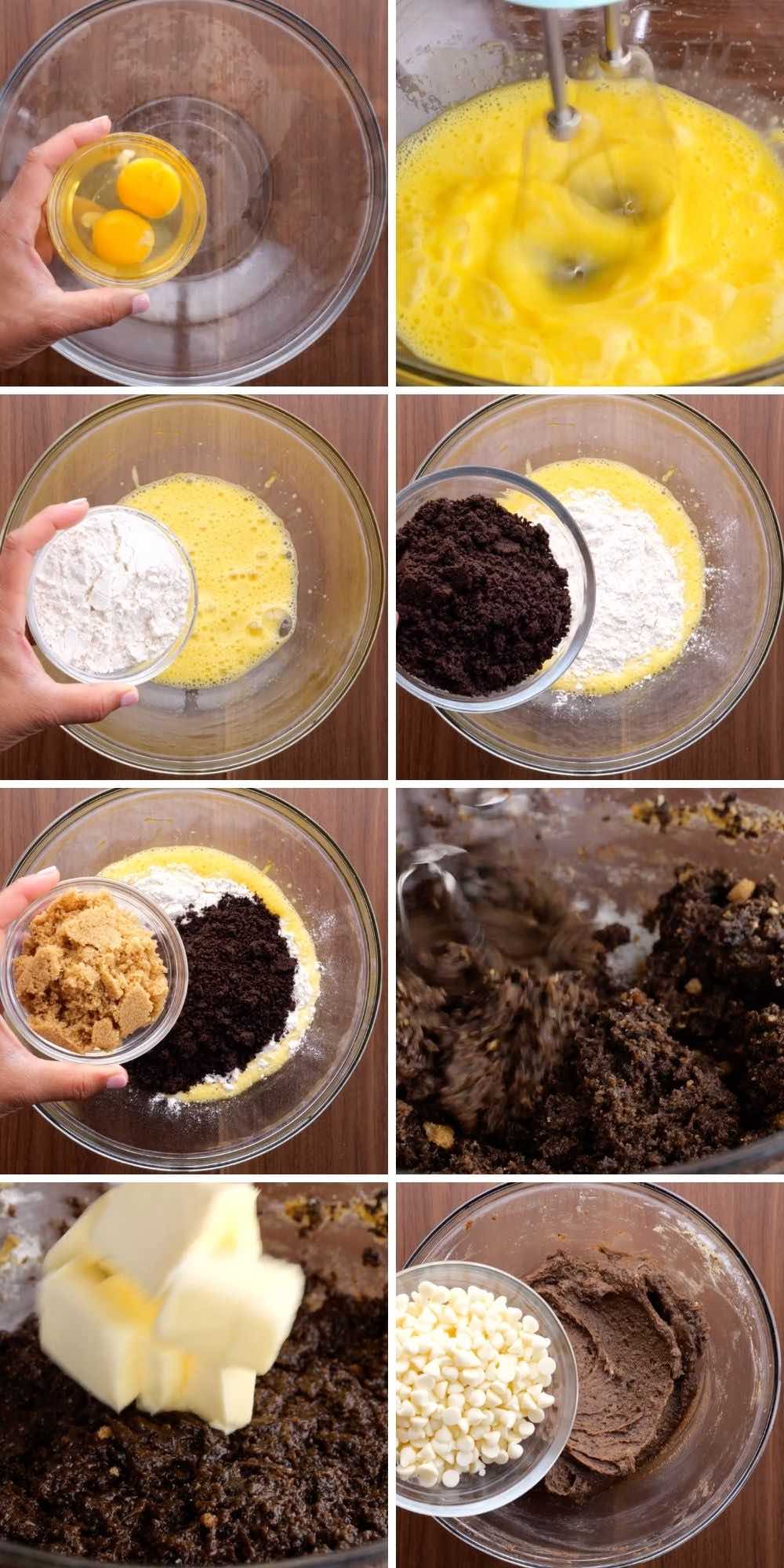 Oreo Chunk Cookie Pie Collage of prep steps