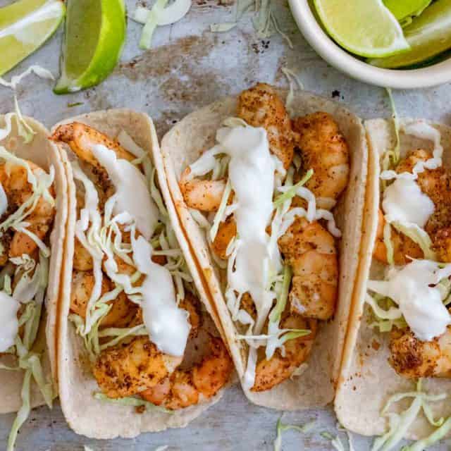 Shrimp Tacos and Lime and Sour Cream