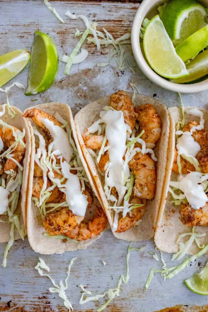 Shrimp Tacos and Lime and Sour Cream