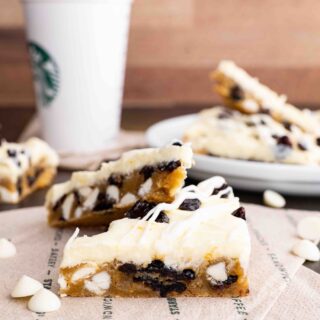 Starbucks Cranberry Bliss Bars with coffee cup