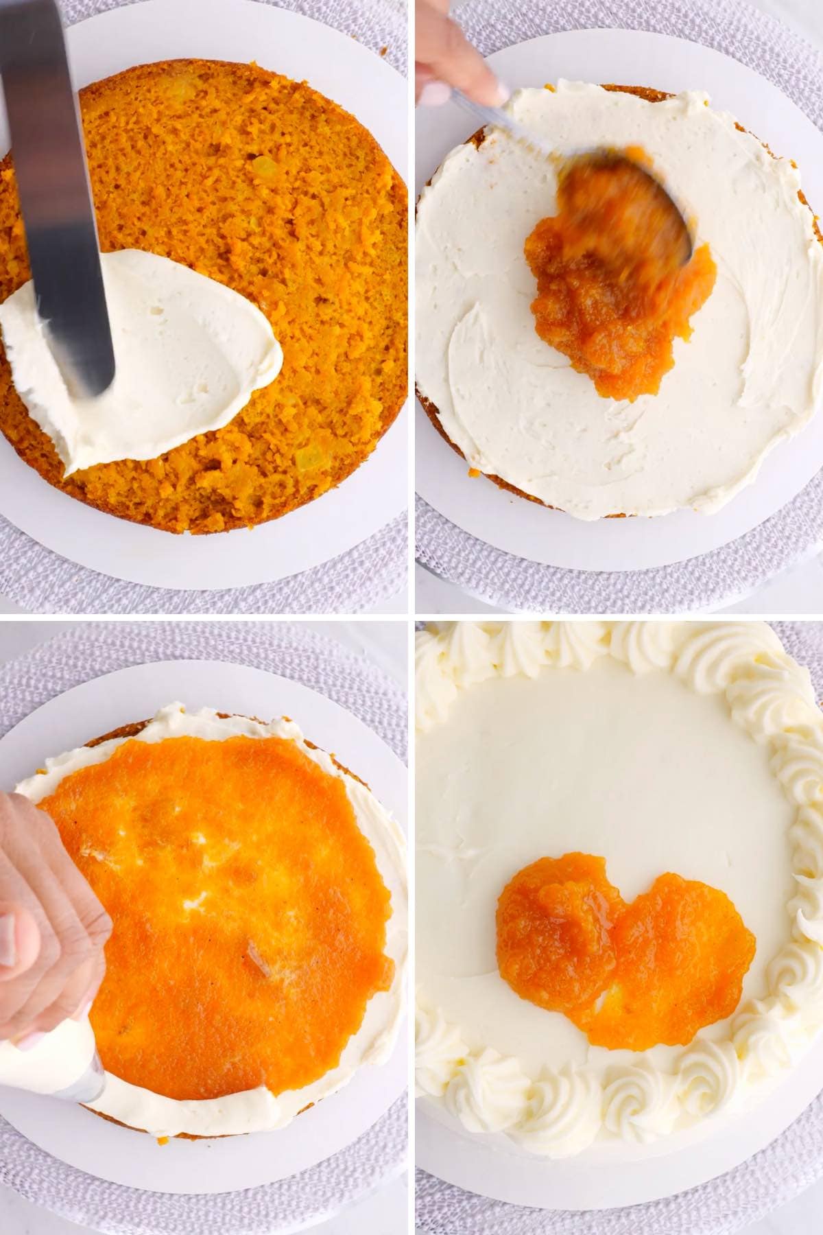 Ultimate Carrot Cake Collage of frosting and jam layers