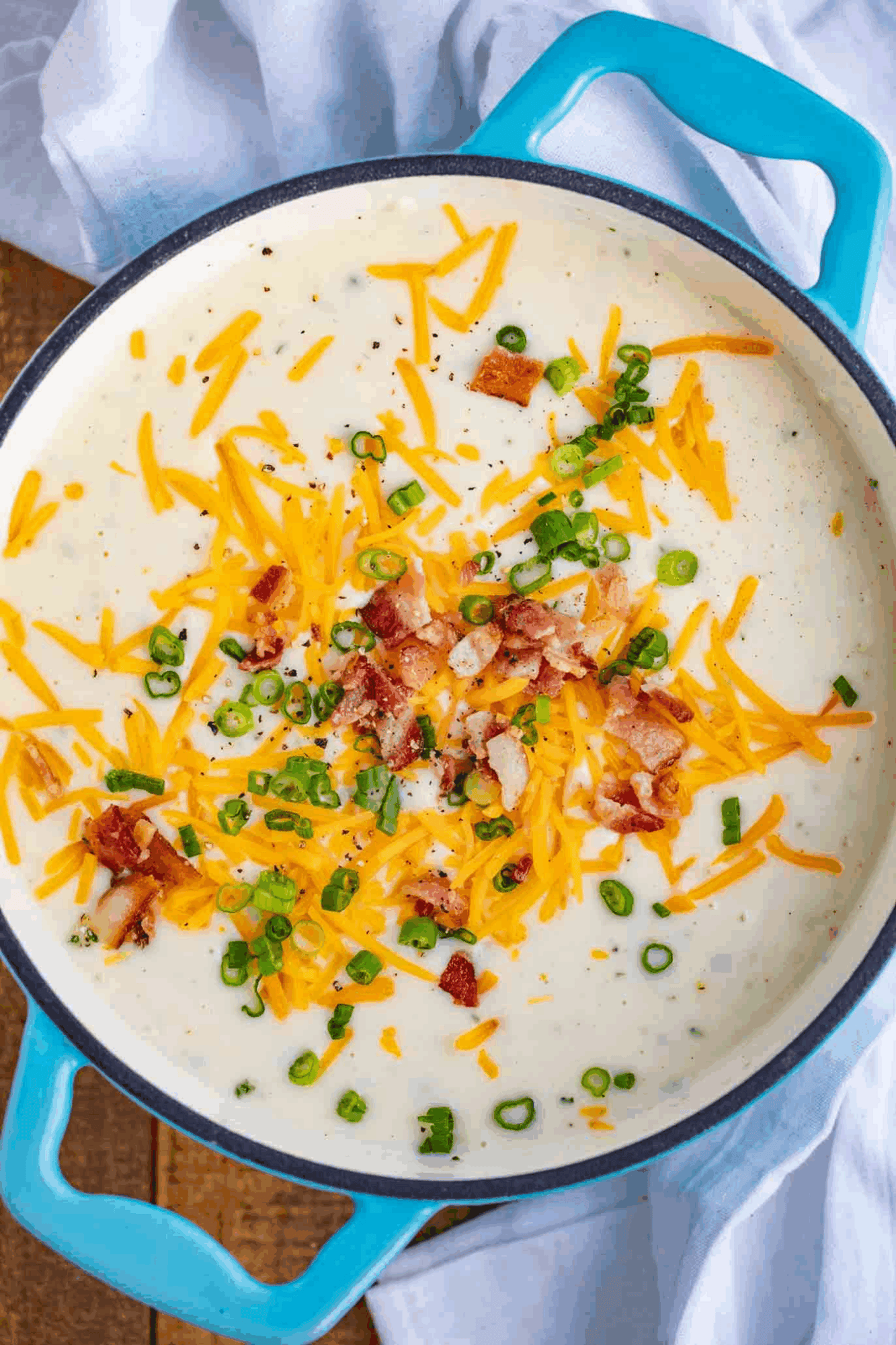 Dutch oven with garnished potato soup