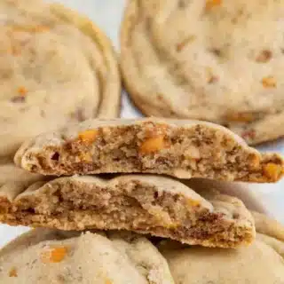 Baked dessert cut in half to show the inside