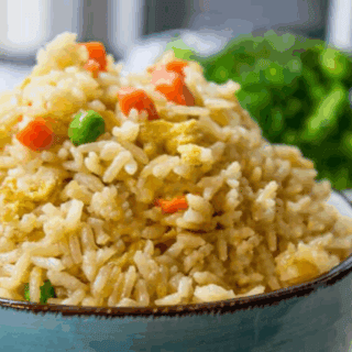 rice in blue bowl