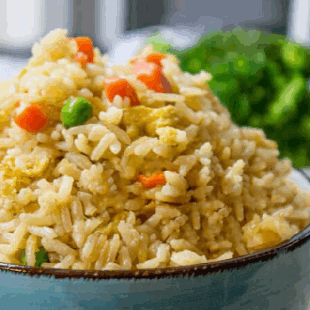 rice in blue bowl