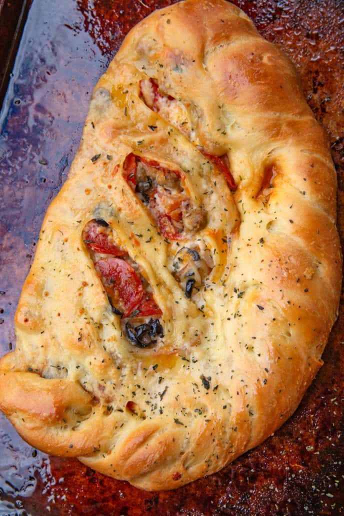 Baled Calzone on baking sheet