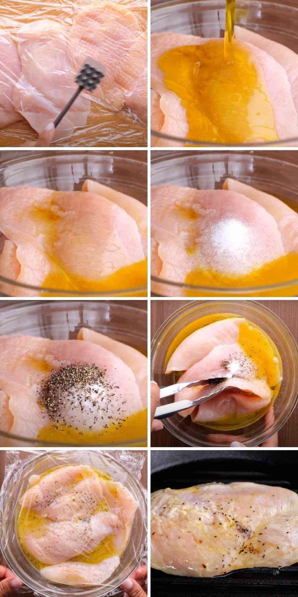 Collage of marinade steps for Grilled Chicken