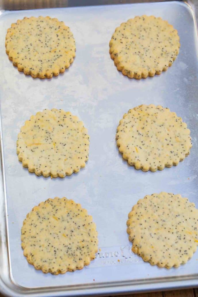 Lemon Poppy Shortbread Cookies on Baking Sheet