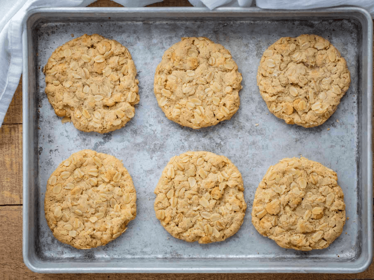 Baked ingredients on a baking sheet out of the oven 