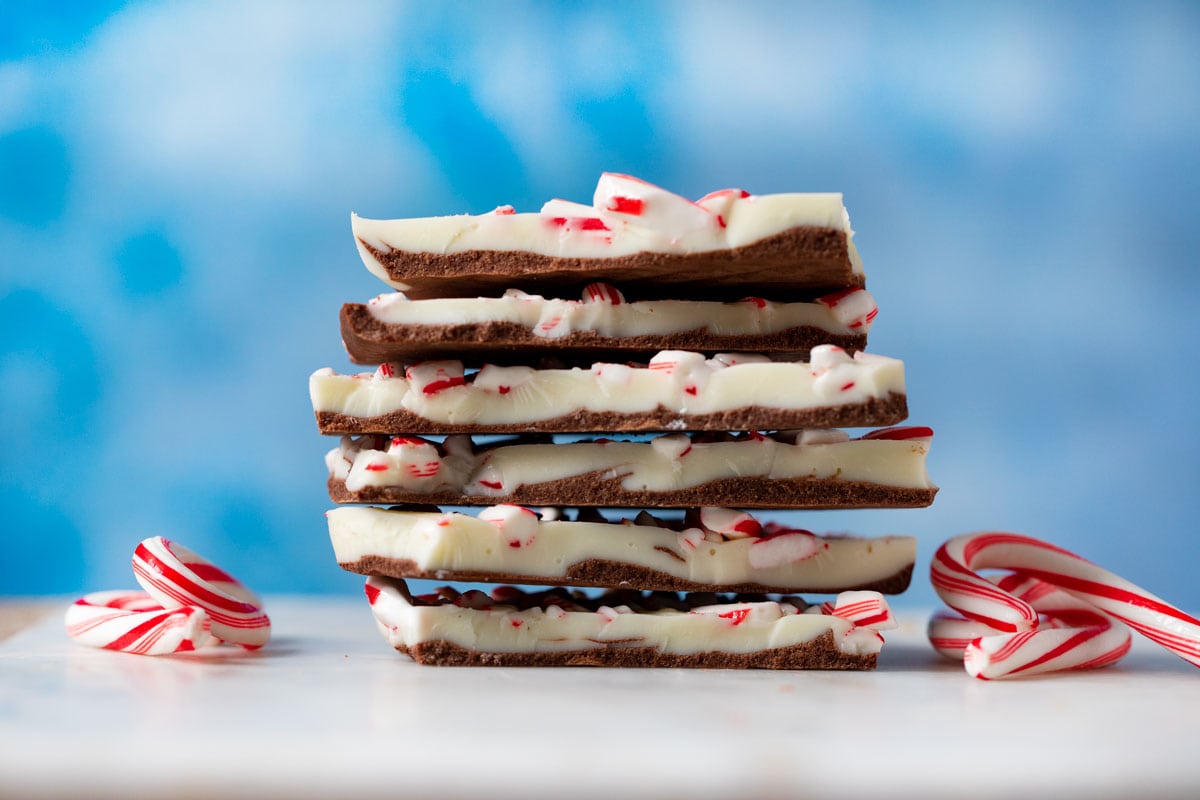Peppermint Bark Pieces in stack