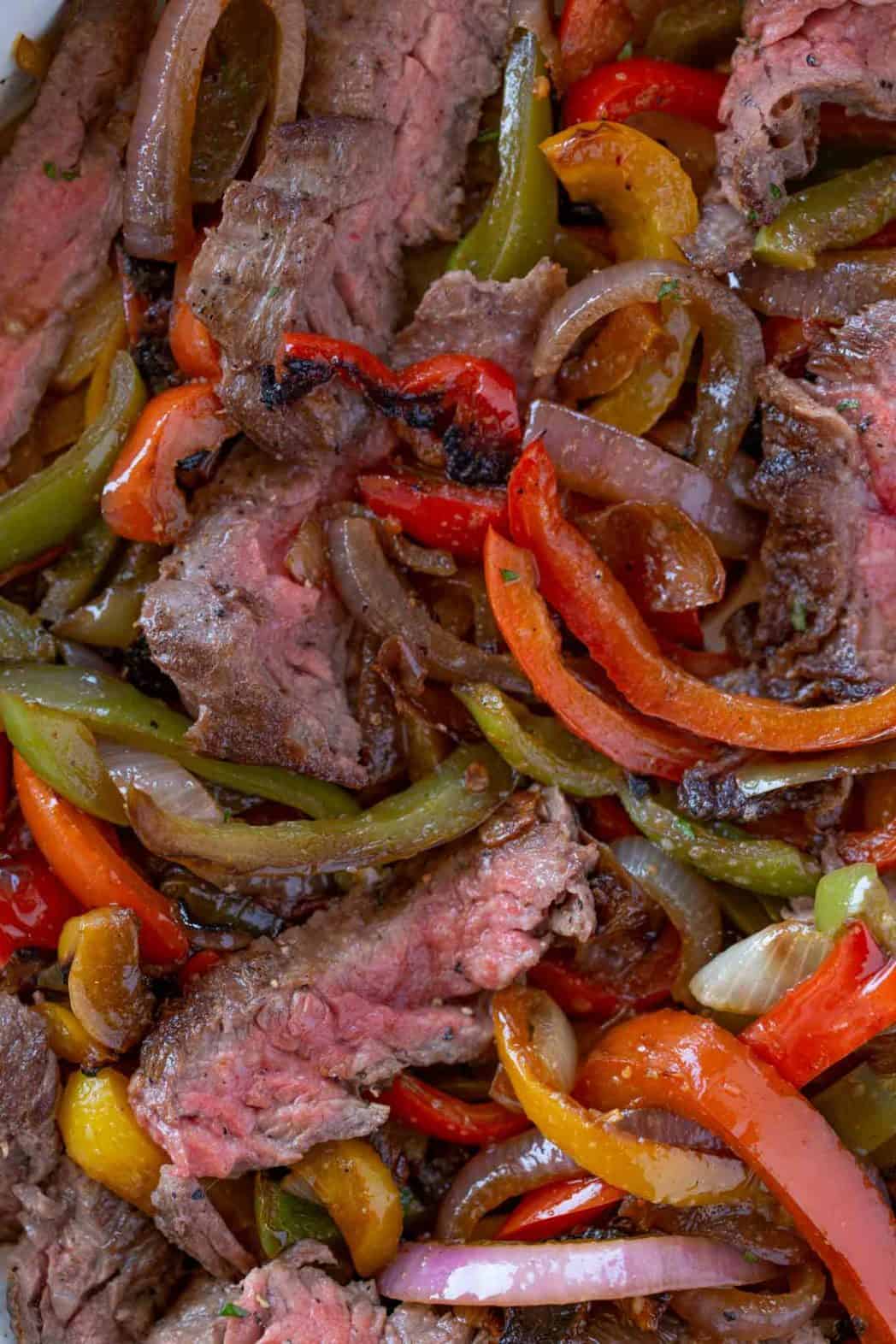 Sliced Steak and fajita vegetables