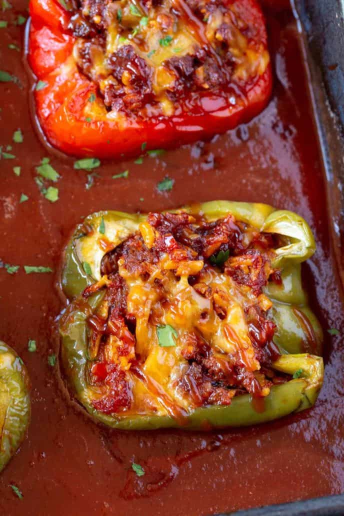 Barbecue Stuffed Peppers in a pan