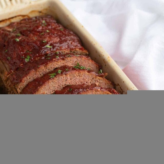 Meatloaf Recipe sliced in red loaf pan