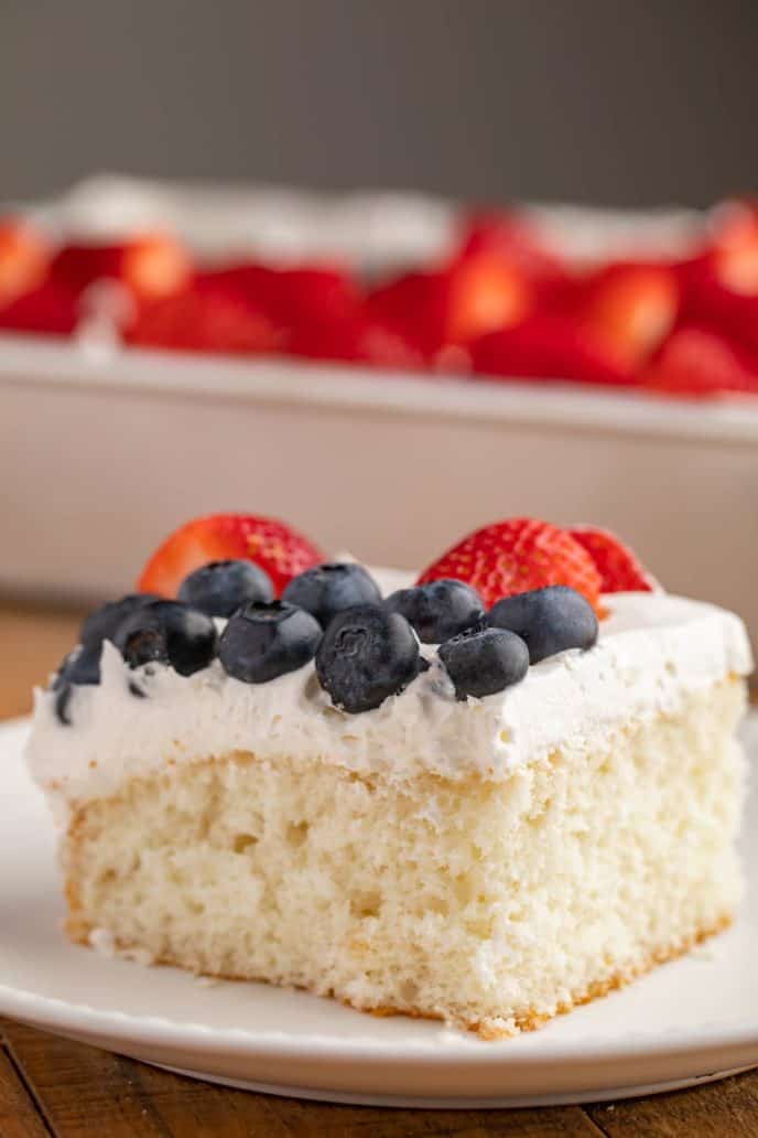 Slice of Flag Cake with White Cake on plate