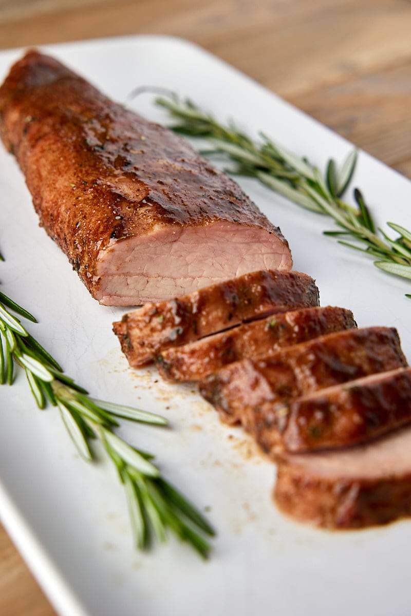 Grilled Pork Tenderloin sliced on serving platter