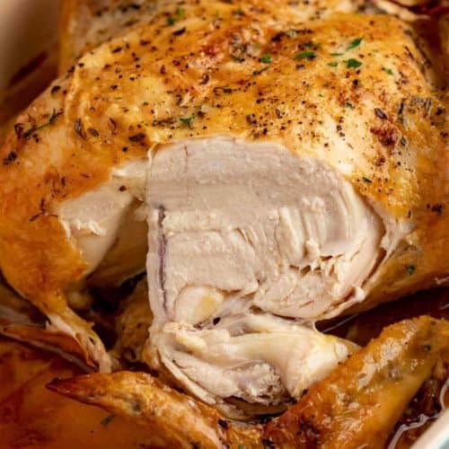 Sliced Roasted Chicken in pan