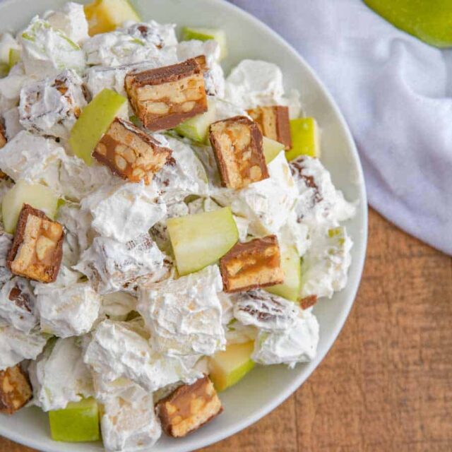 Dessert Salad in white bowl from top down