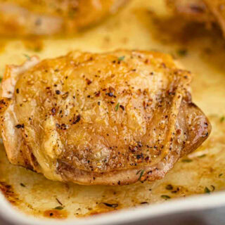 Chicken thigh in a baking dish
