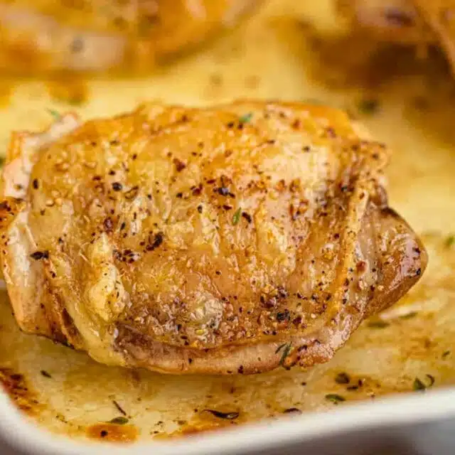Chicken thigh in a baking dish