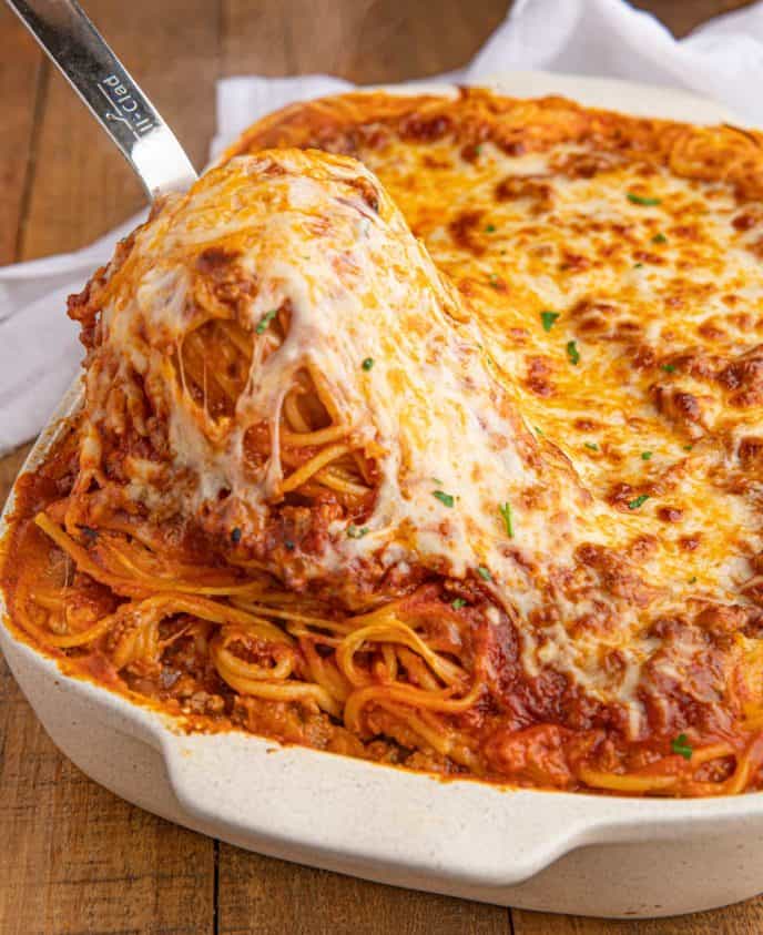 Spaghetti bake with cottage cheese