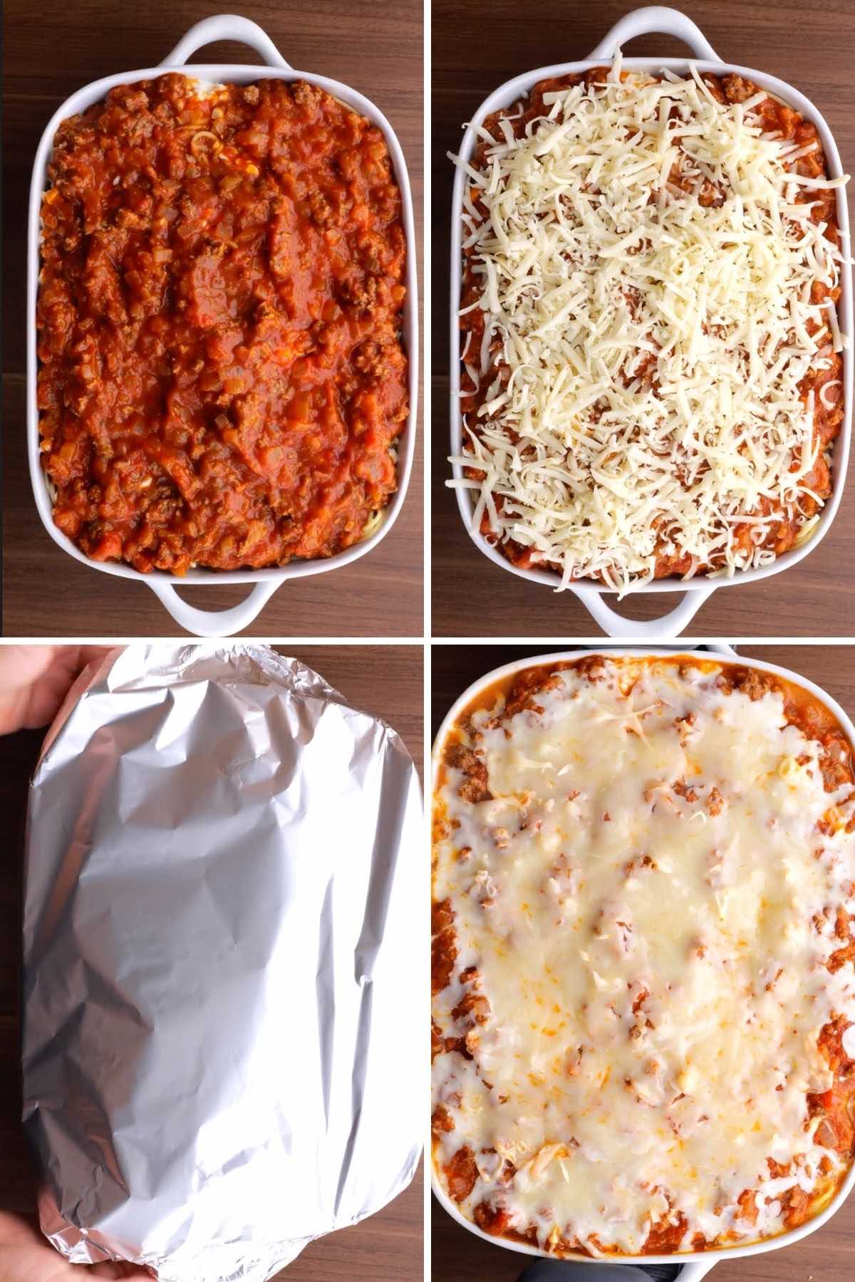 Baked Spaghetti Collage of baking steps