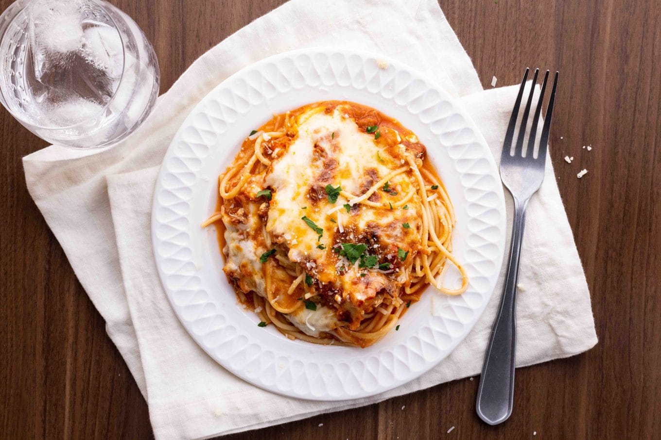 Baked Spaghetti on plate with fork