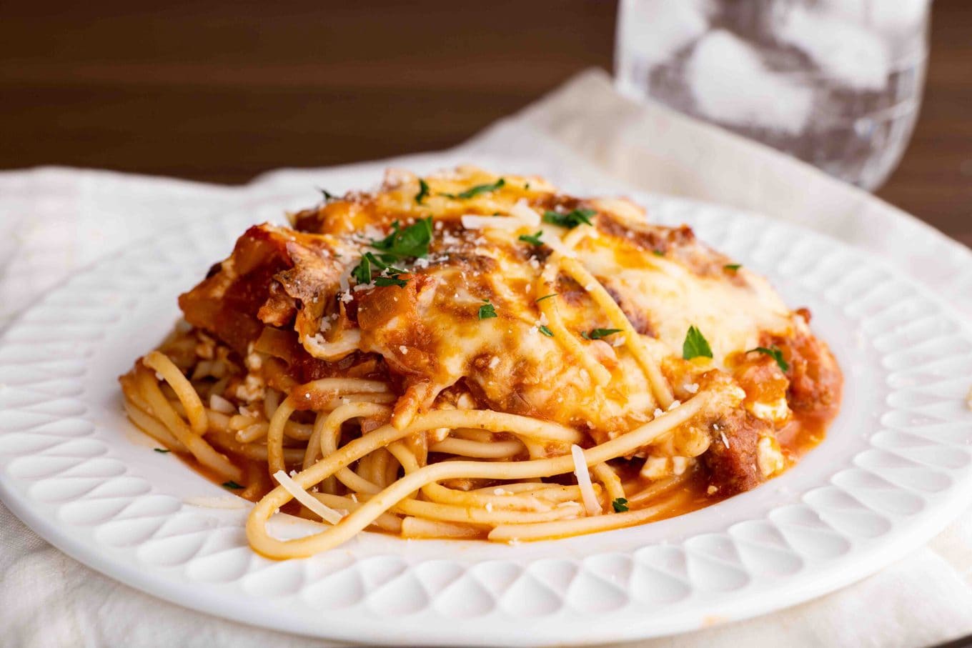 Baked Spaghetti on plate