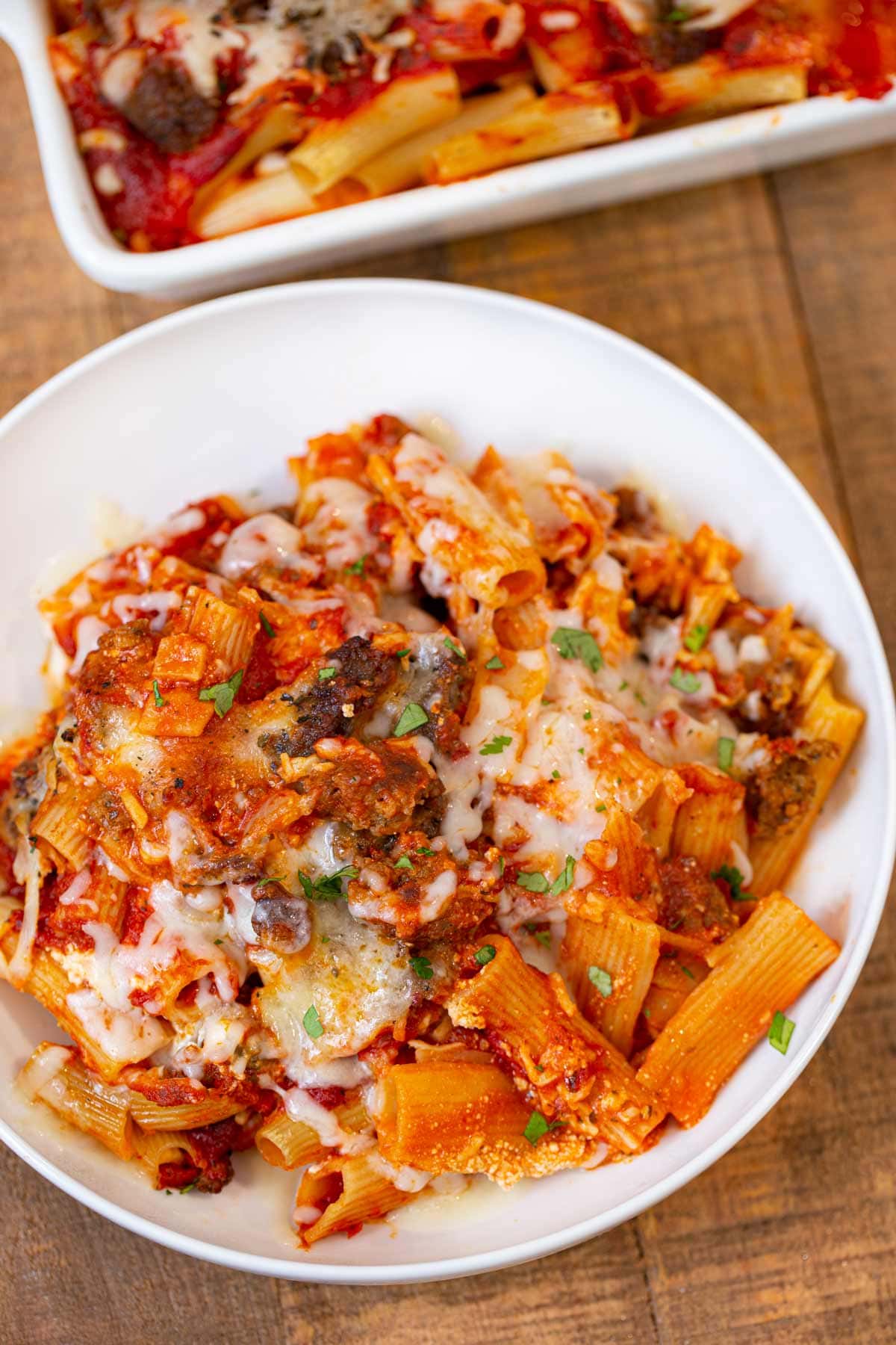 Bowl of Baked Ziti with cheese