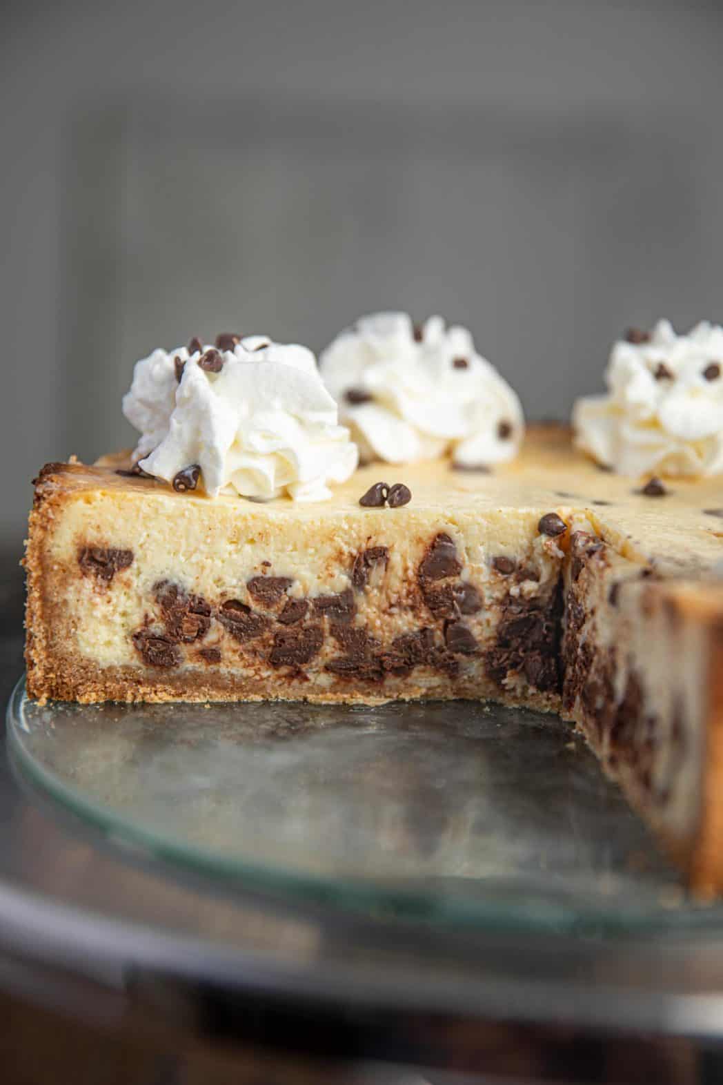 Cut open Chocolate Chip Cheesecake