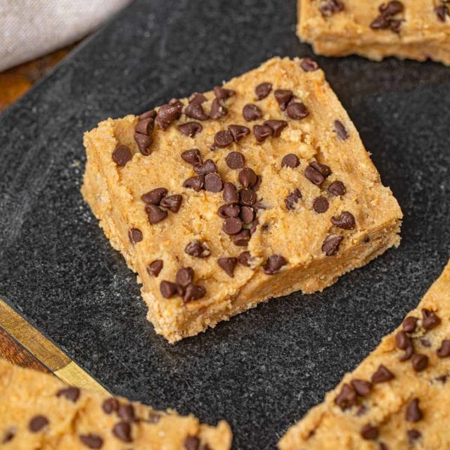 Chocolate Chip Cookie Dough Bar on cutting board