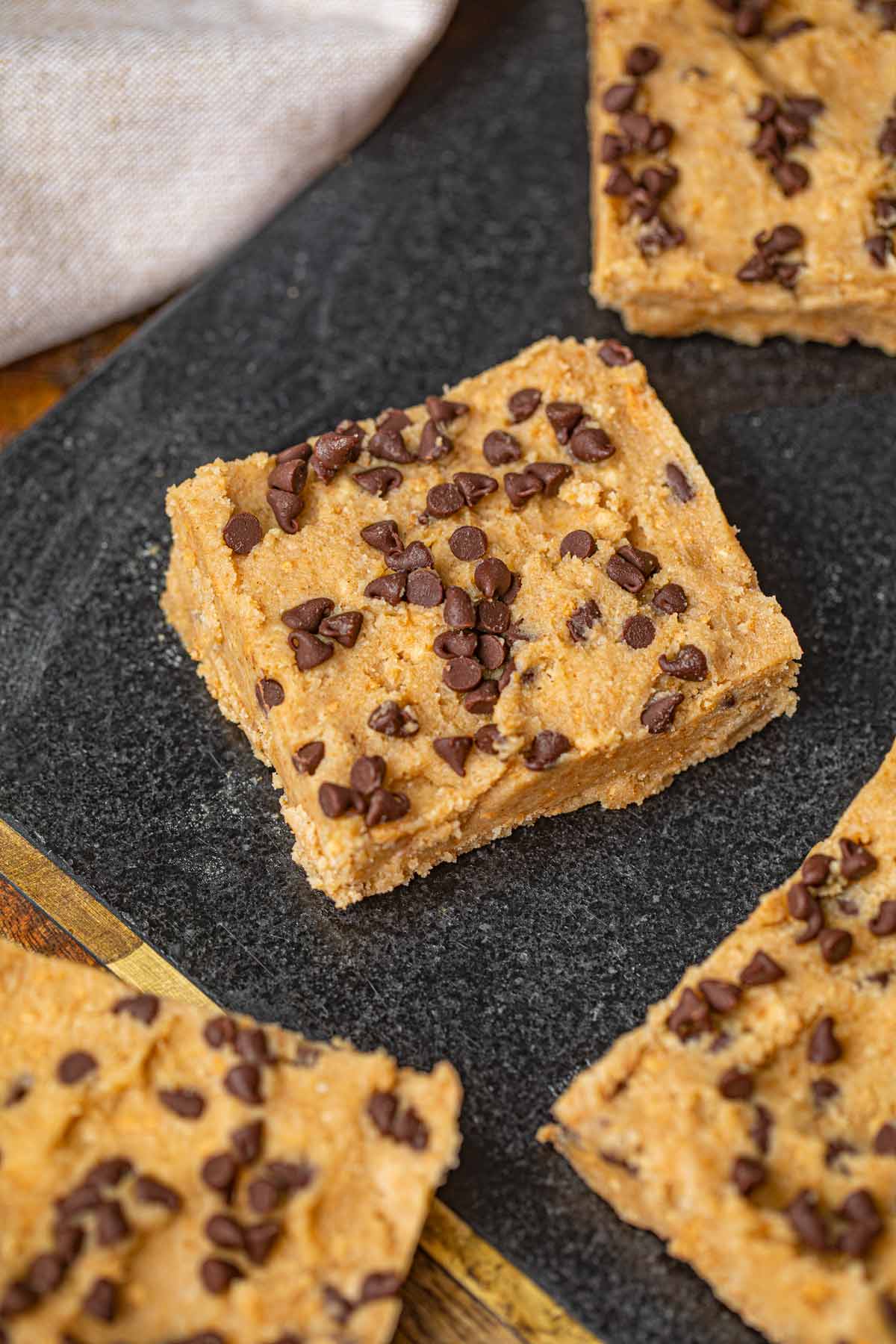 Chocolate Chip Cookie Dough Bar on cutting board