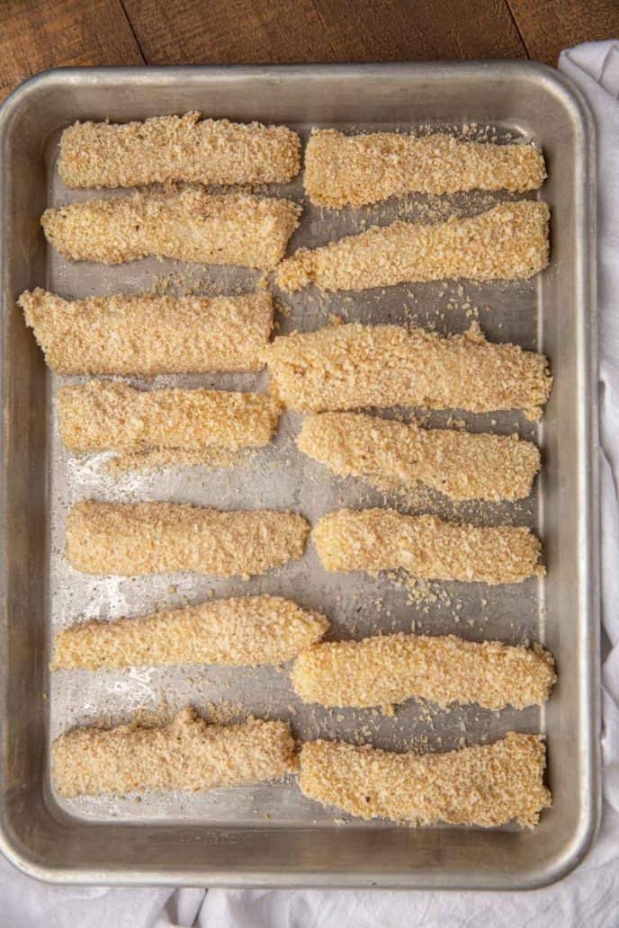Raw Fish Sticks coated in Panko Breadcrumbs