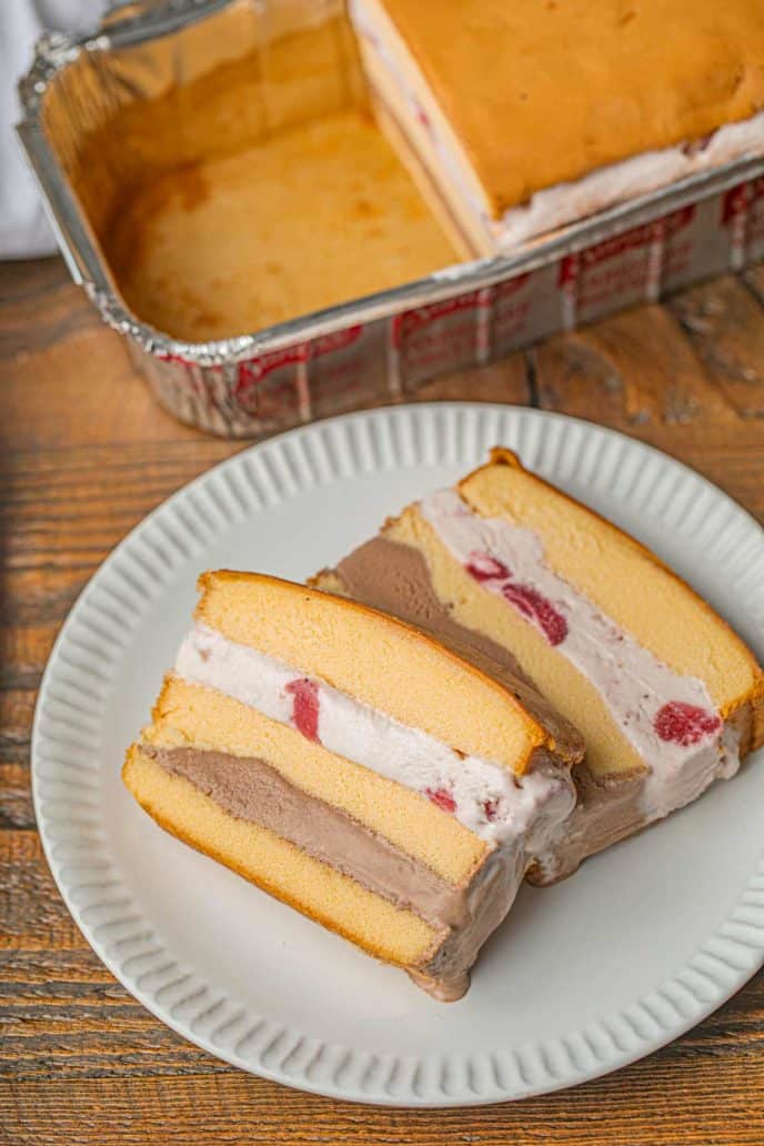 Sliced Ice Cream Cake on Plate