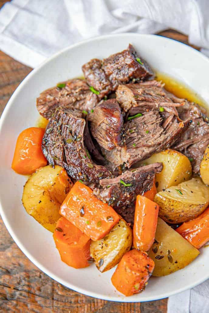 Pot Roast Beef With Vegetables and Potatoes in Oven