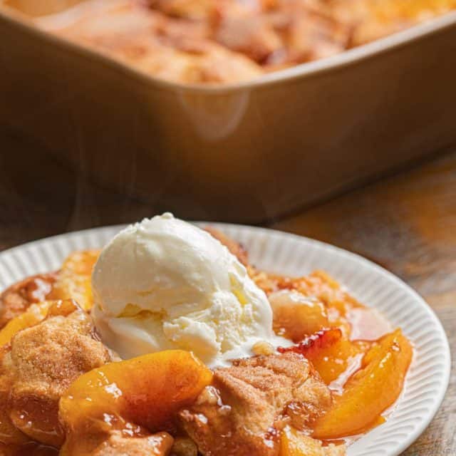 Souther Peach Cobbler on white plate