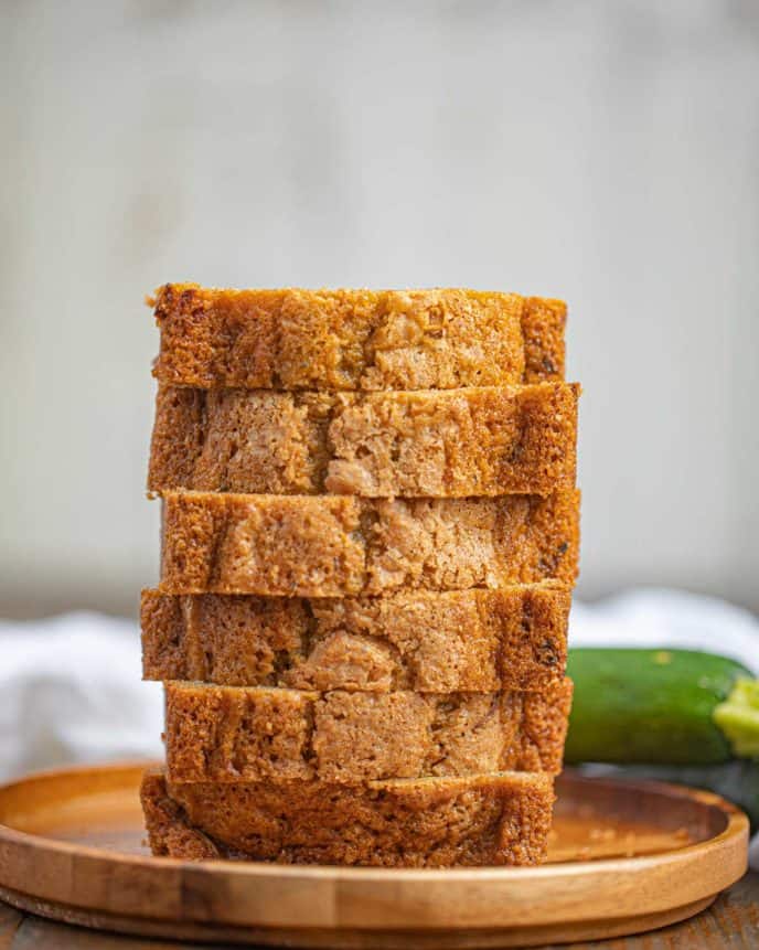 Sliced zucchini bread stacked