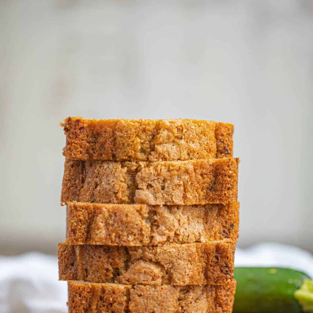 Zucchini loaf slices in a stack