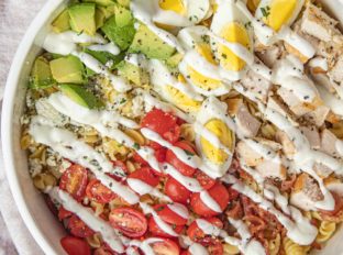 Cobb Pasta Salad with Ranch Dressing in bowl
