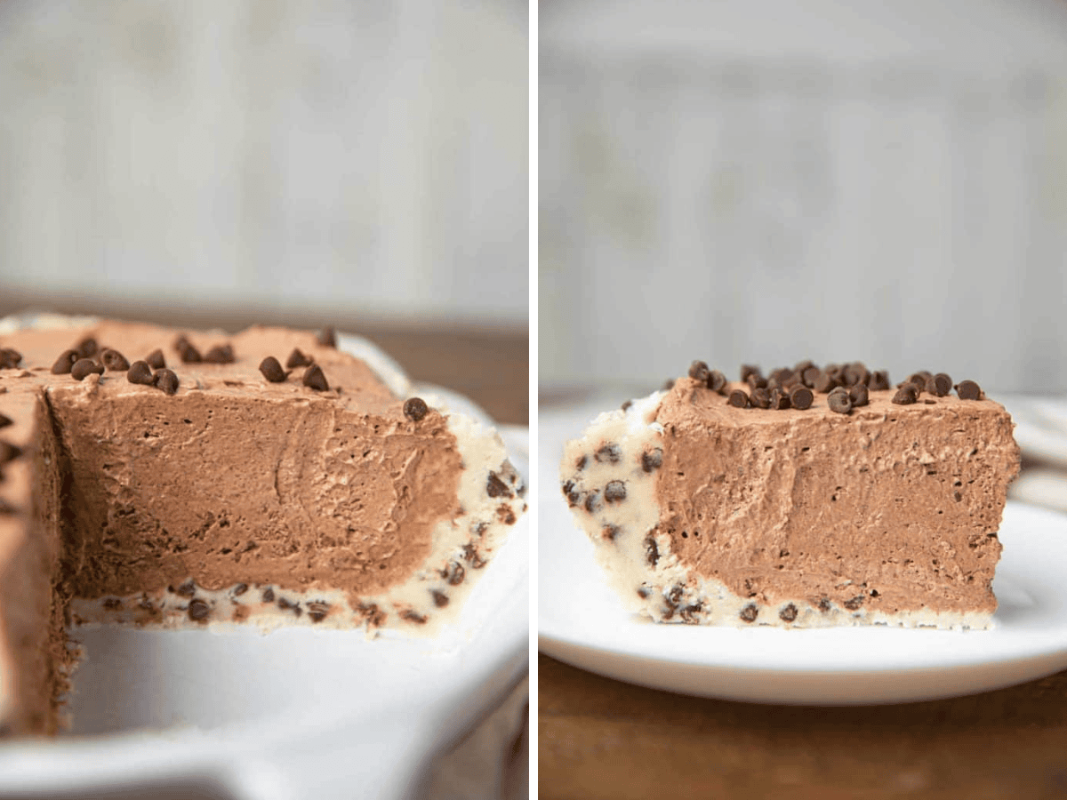 collage of pie with piece missing and slice on plate 