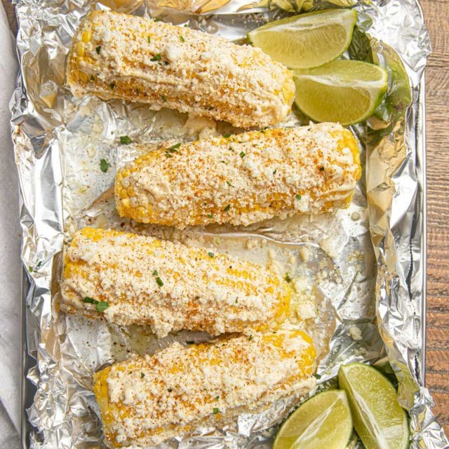 Elote Grilled Corn on foil