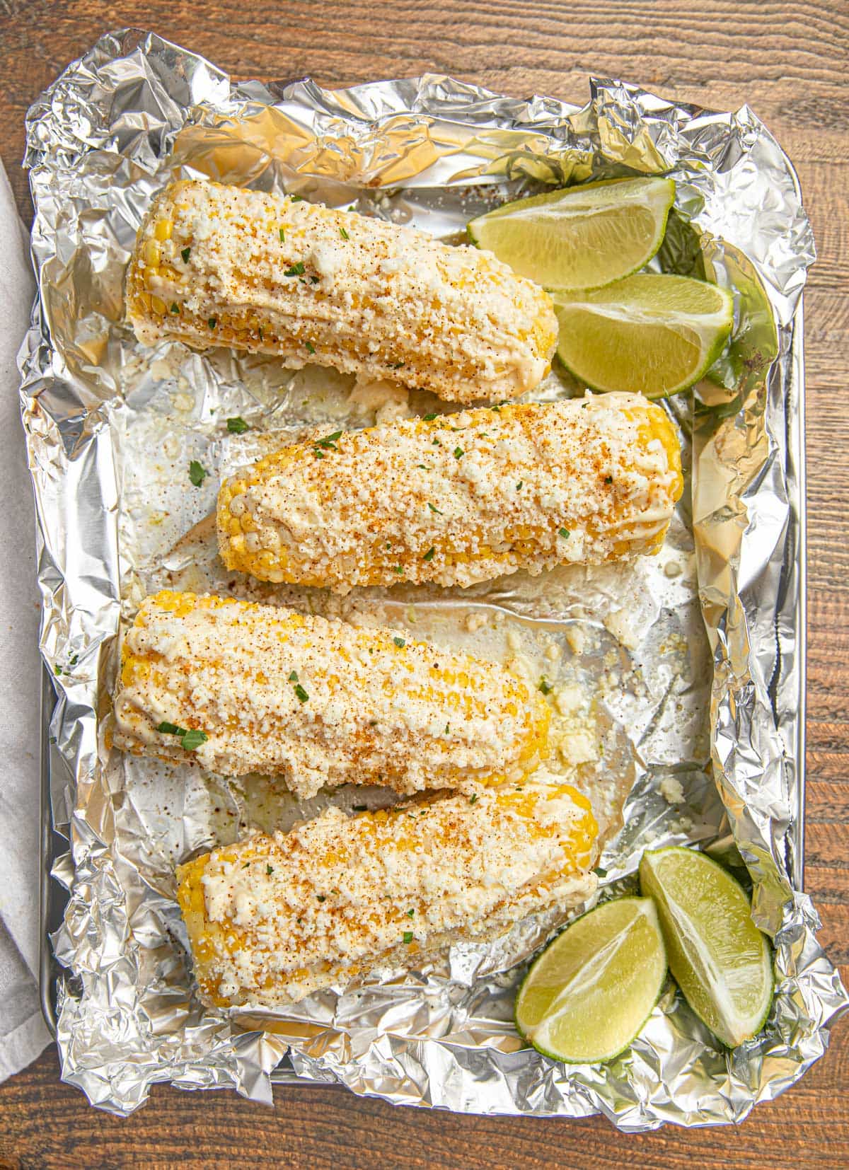 Elote Grilled Corn on foil