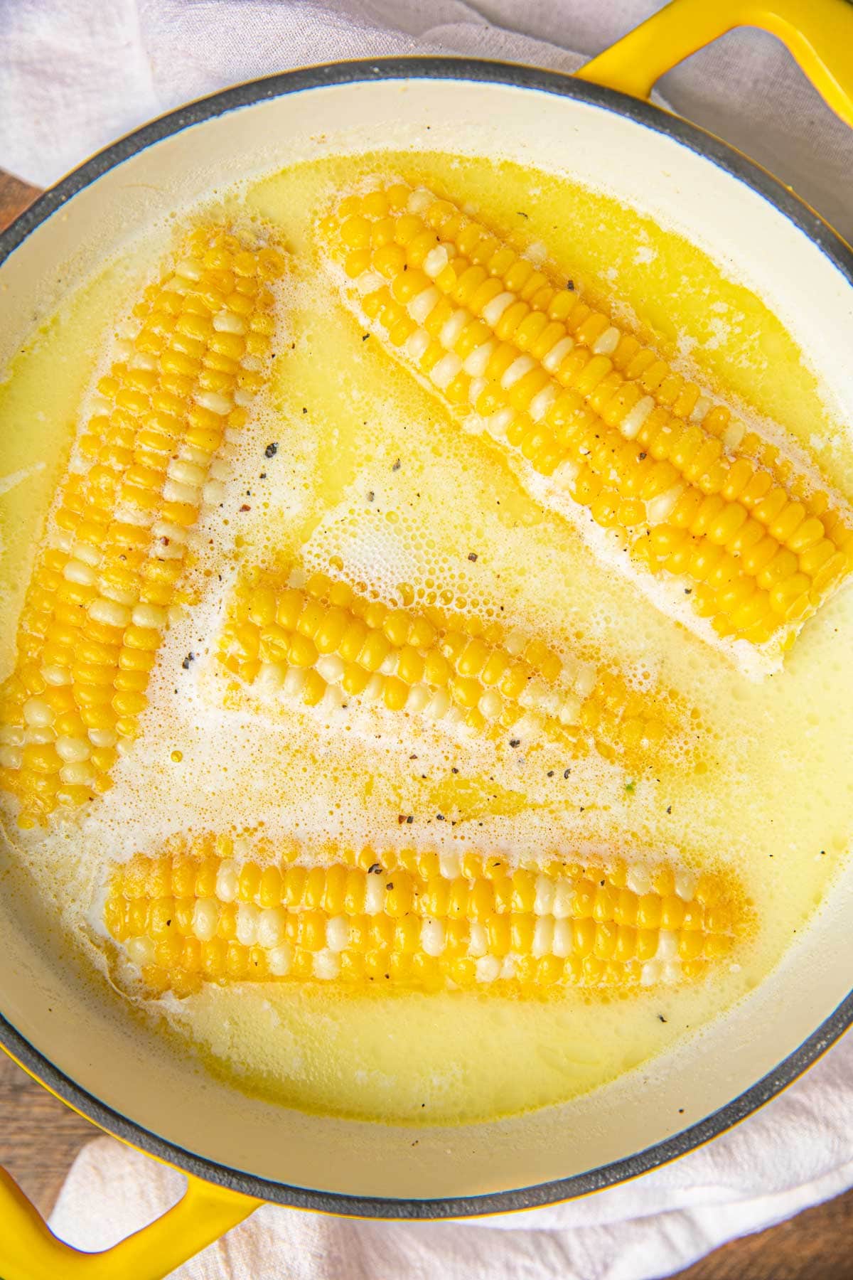 Milk Boiled Corn in a yellow pan