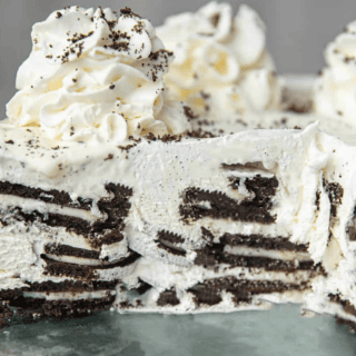 cake with slice taken to see all the Oreo layers
