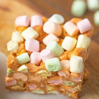 Square with marshmallows on top.