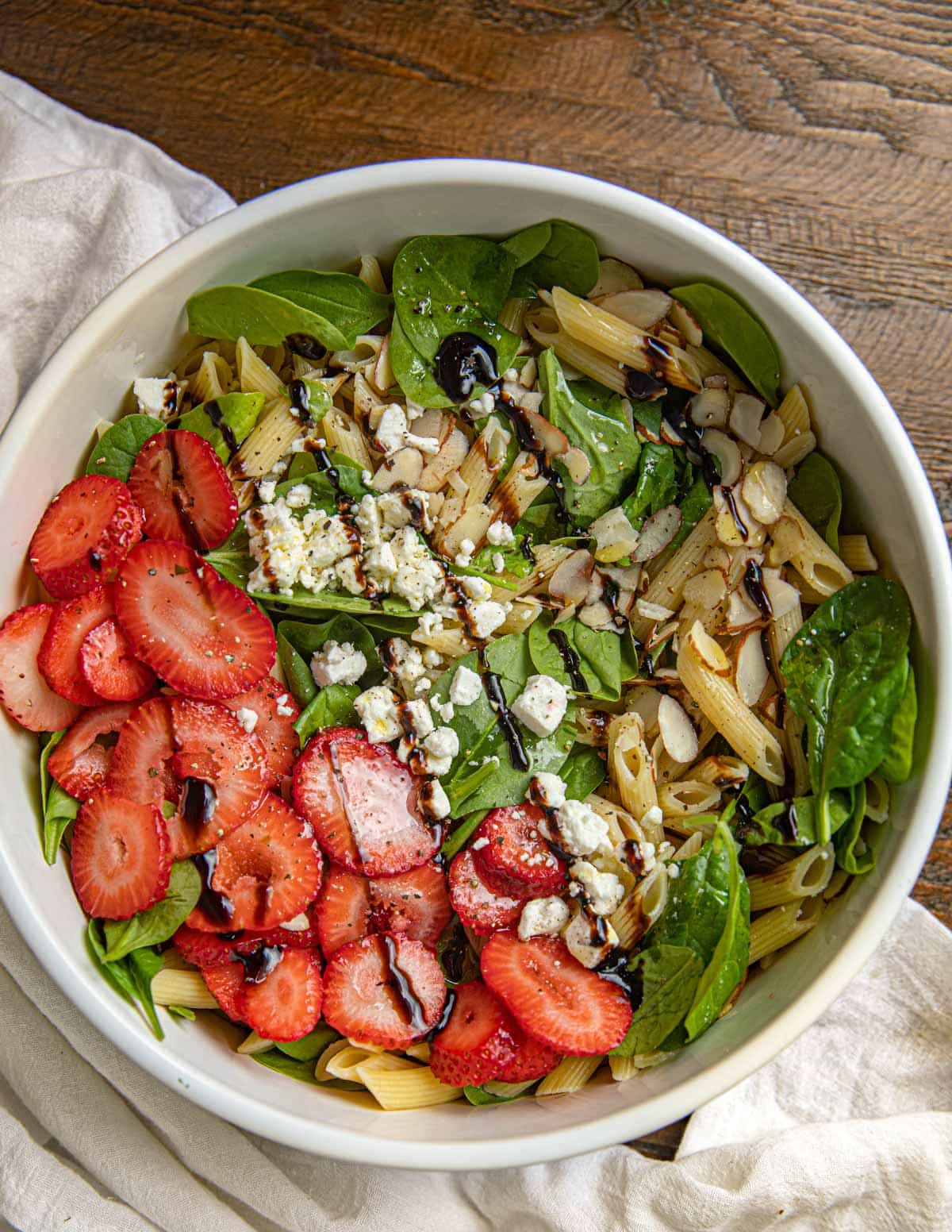 Strawberry Spinach Pasta Salad (w/ feta & almonds) Dinner, then Dessert