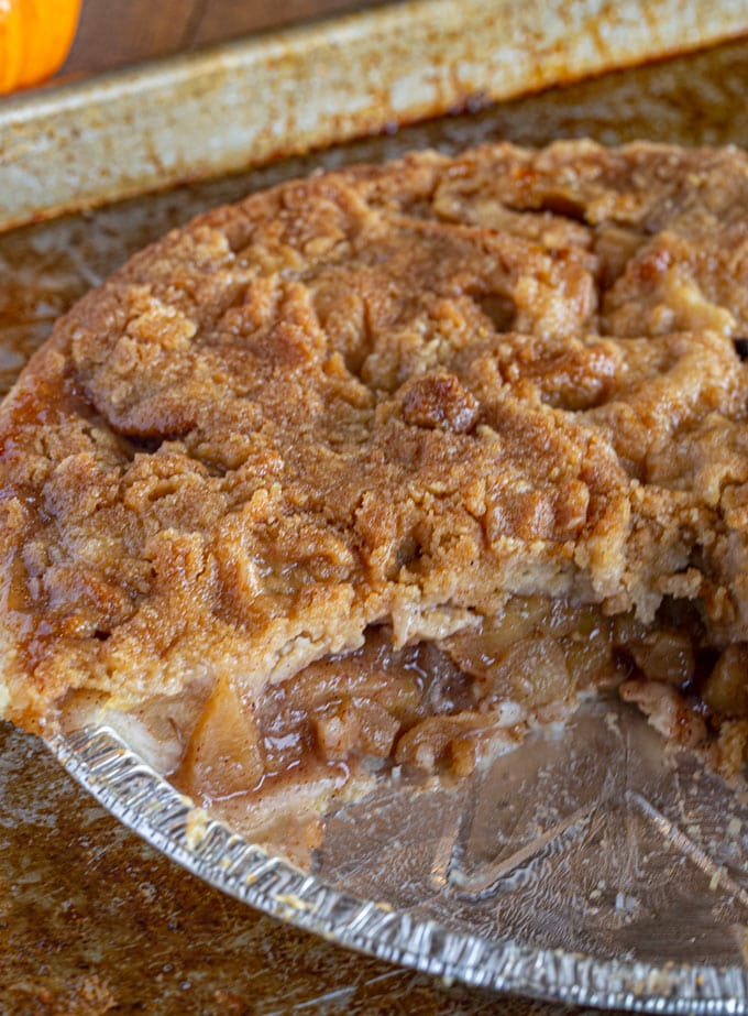 Apple Crumb Pie cut in half