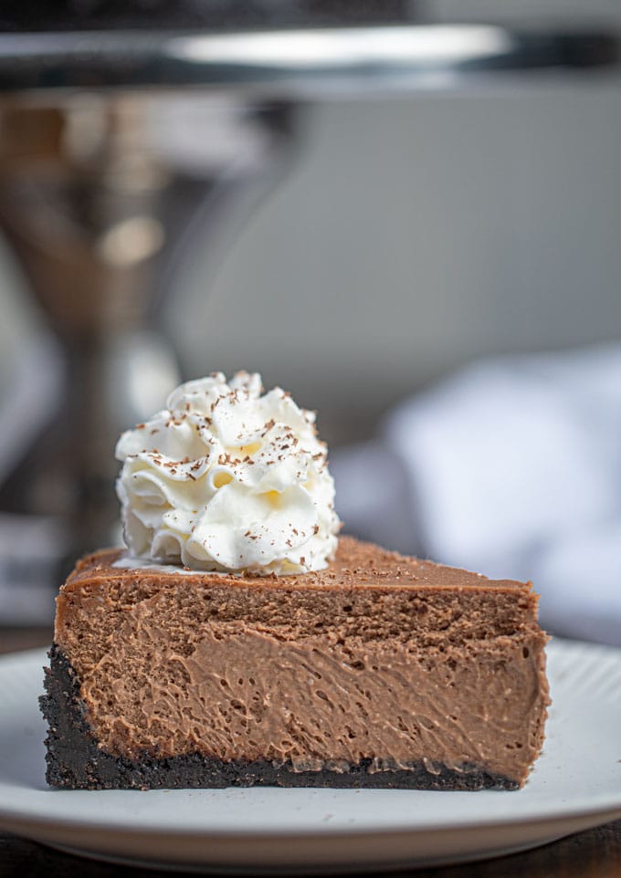 Slice of Chocolate Cheesecake with Oreo Crust