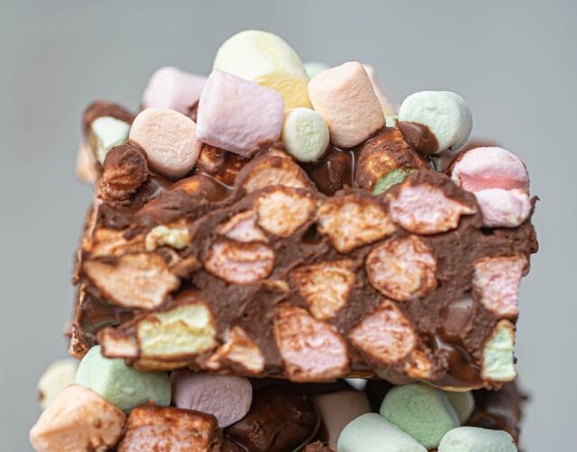 Fluffy chocolate squares, up close