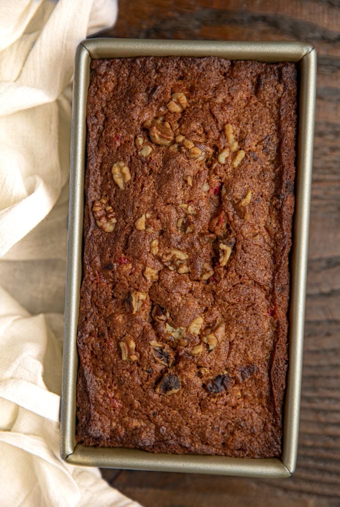 Hawaiian Nut Banana Bread in loaf pan